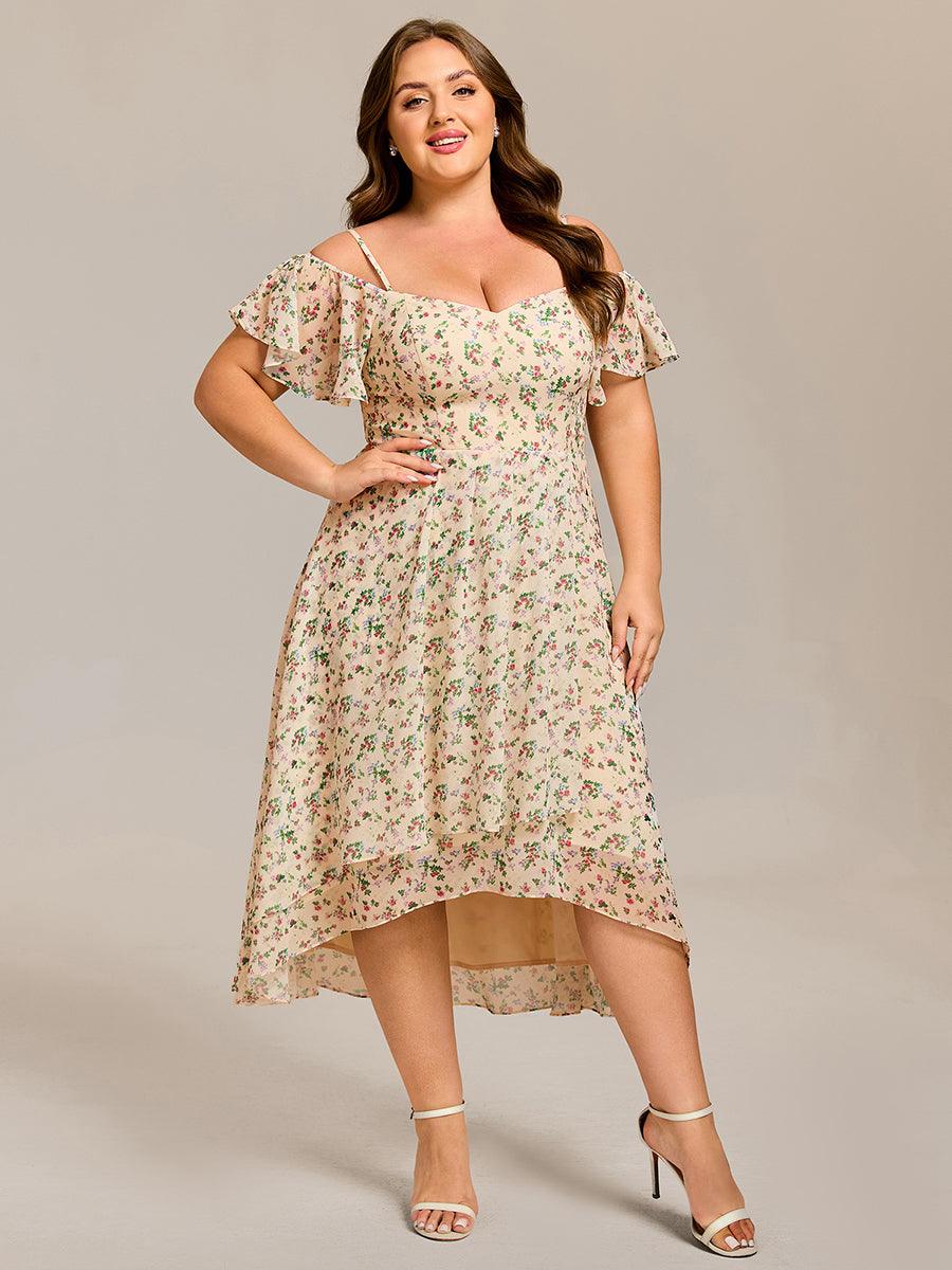 A-Line Cold Shoulder Sweetheart Ruffles Chiffon Wedding Guest Dress