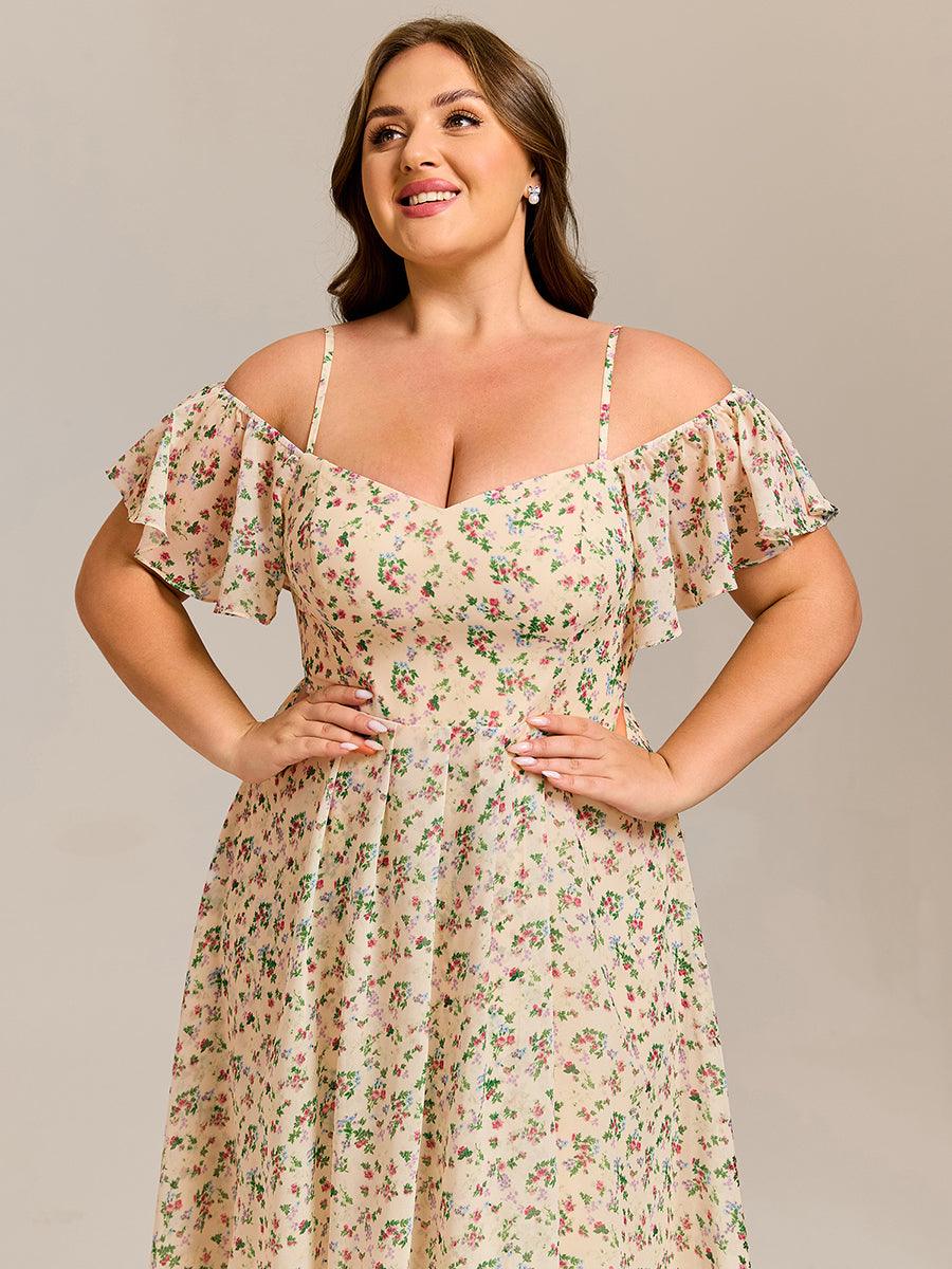 A-Line Cold Shoulder Sweetheart Ruffles Chiffon Wedding Guest Dress
