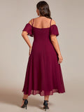 A-Line Cold Shoulder Sweetheart Ruffles Chiffon Wedding Guest Dress
