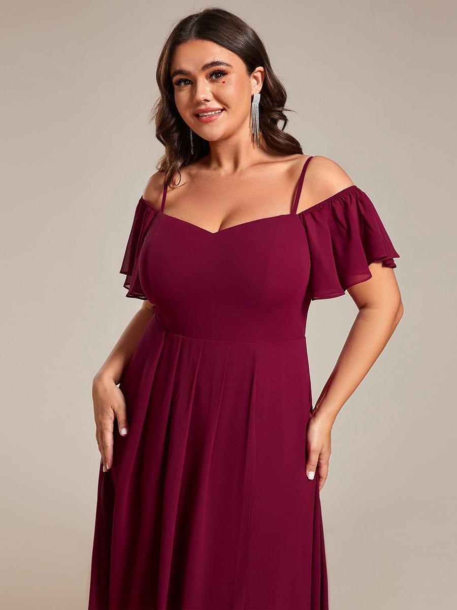 A-Line Cold Shoulder Sweetheart Ruffles Chiffon Wedding Guest Dress