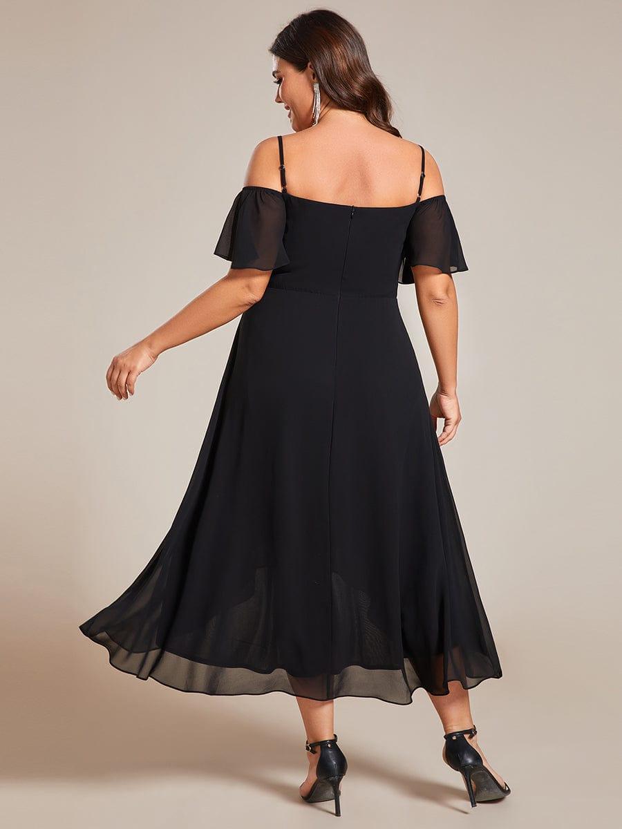 A-Line Cold Shoulder Sweetheart Ruffles Chiffon Wedding Guest Dress
