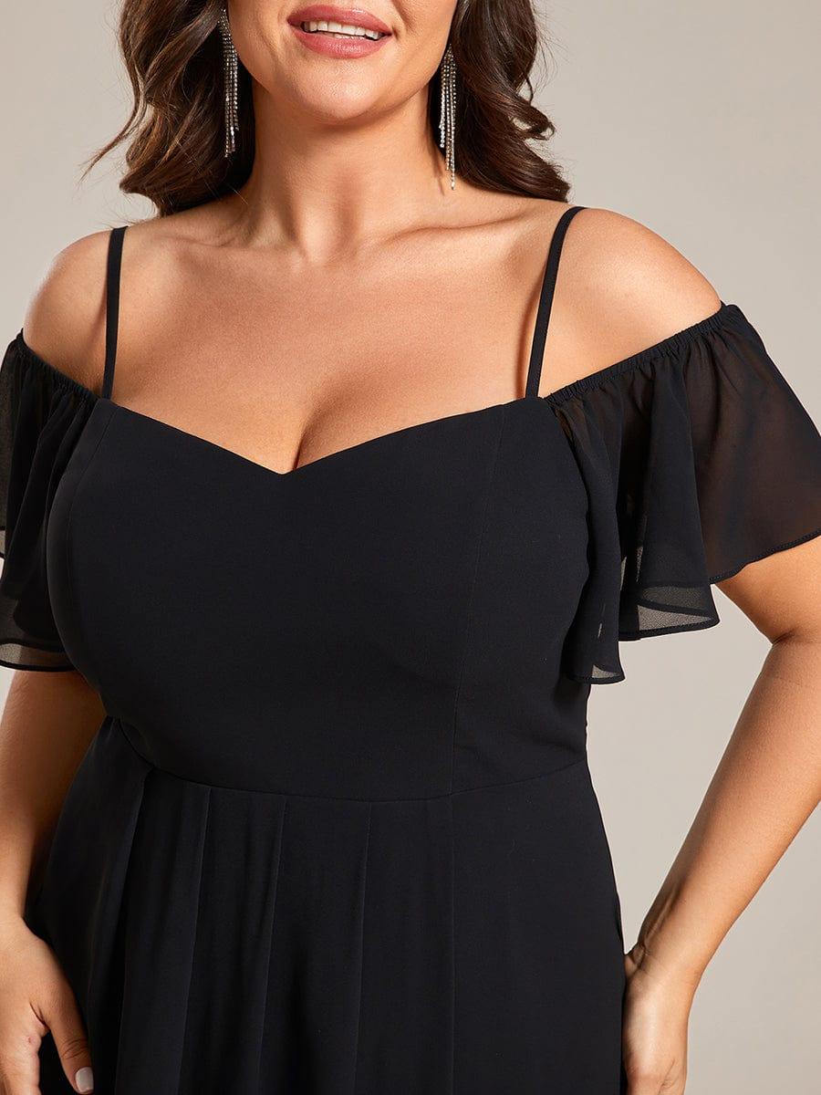 A-Line Cold Shoulder Sweetheart Ruffles Chiffon Wedding Guest Dress