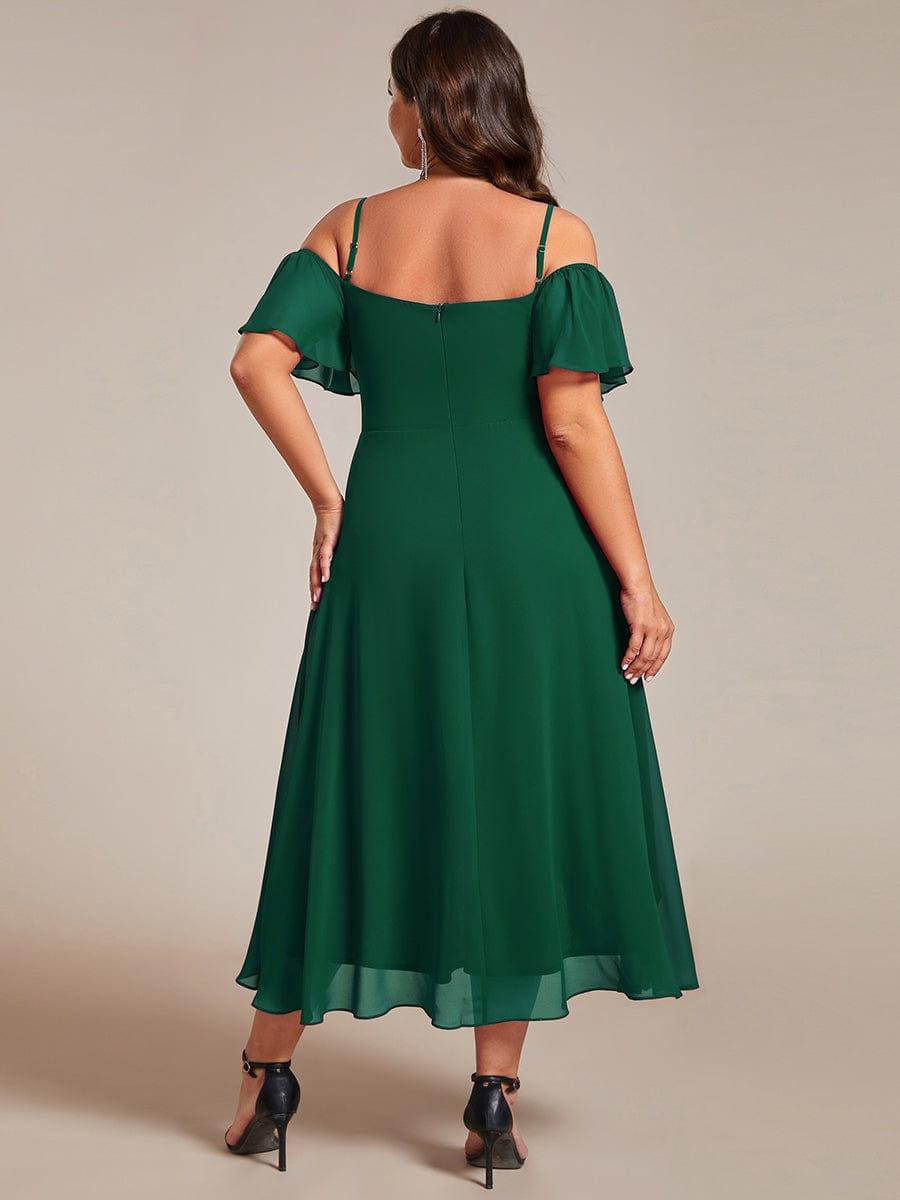 A-Line Cold Shoulder Sweetheart Ruffles Chiffon Wedding Guest Dress