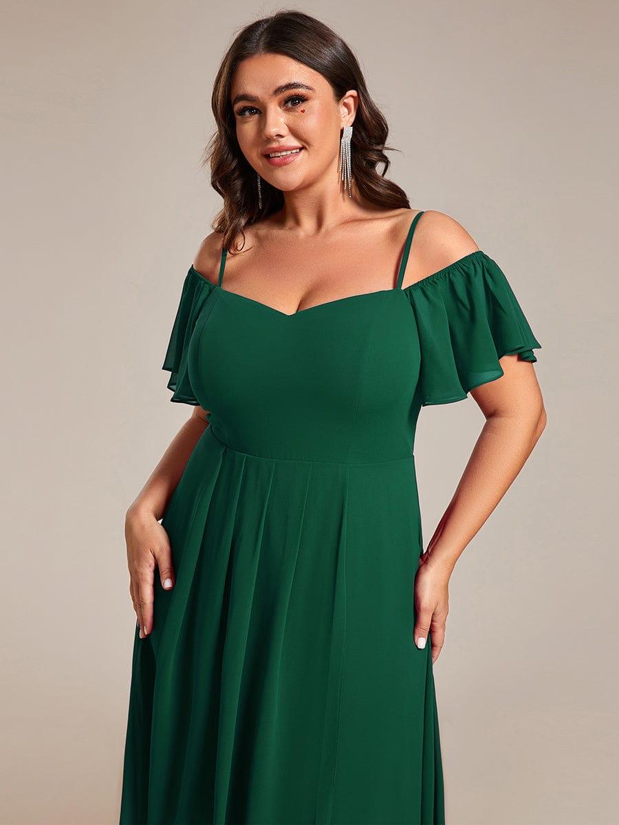 A-Line Cold Shoulder Sweetheart Ruffles Chiffon Wedding Guest Dress