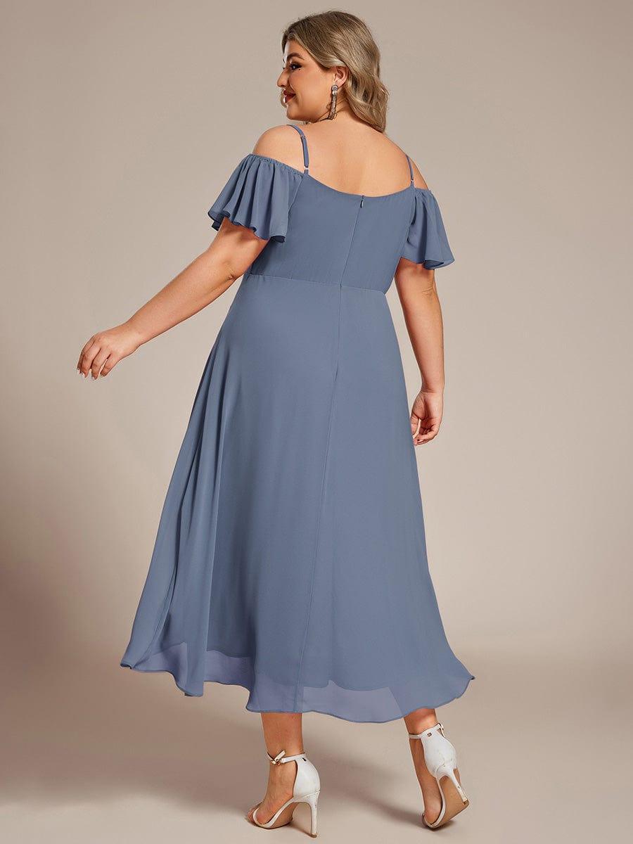 A-Line Cold Shoulder Sweetheart Ruffles Chiffon Wedding Guest Dress