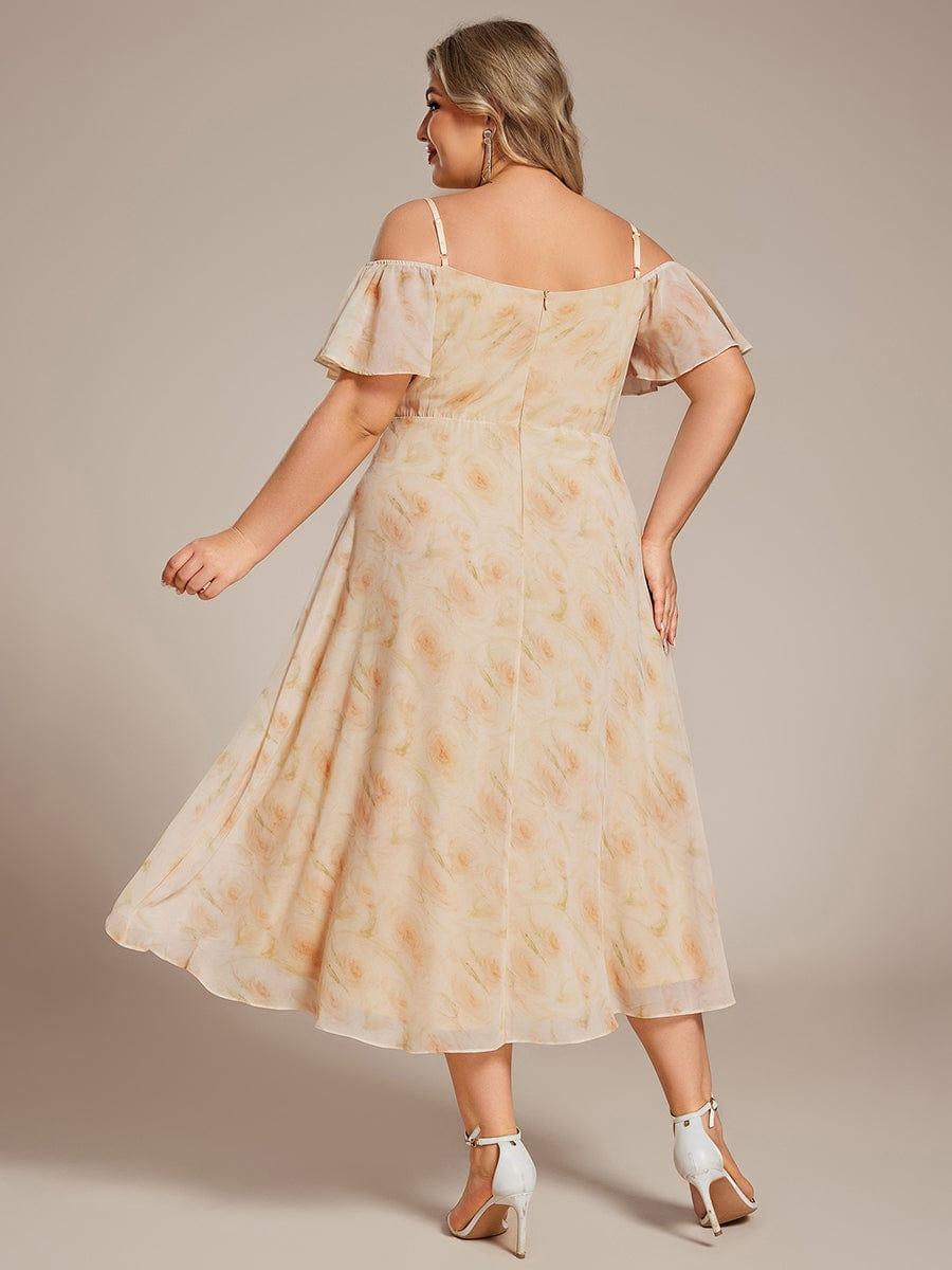 A-Line Cold Shoulder Sweetheart Ruffles Chiffon Wedding Guest Dress