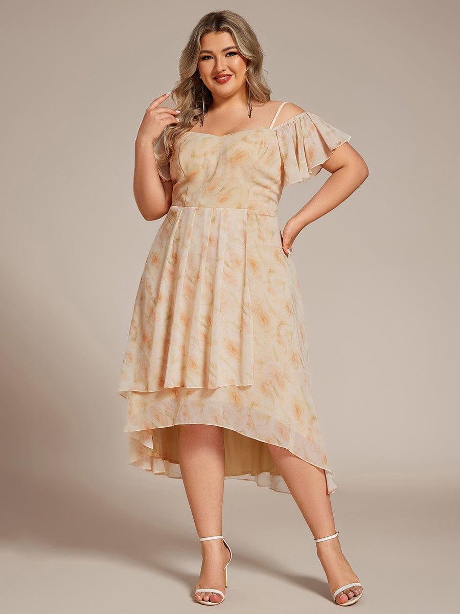 A-Line Cold Shoulder Sweetheart Ruffles Chiffon Wedding Guest Dress