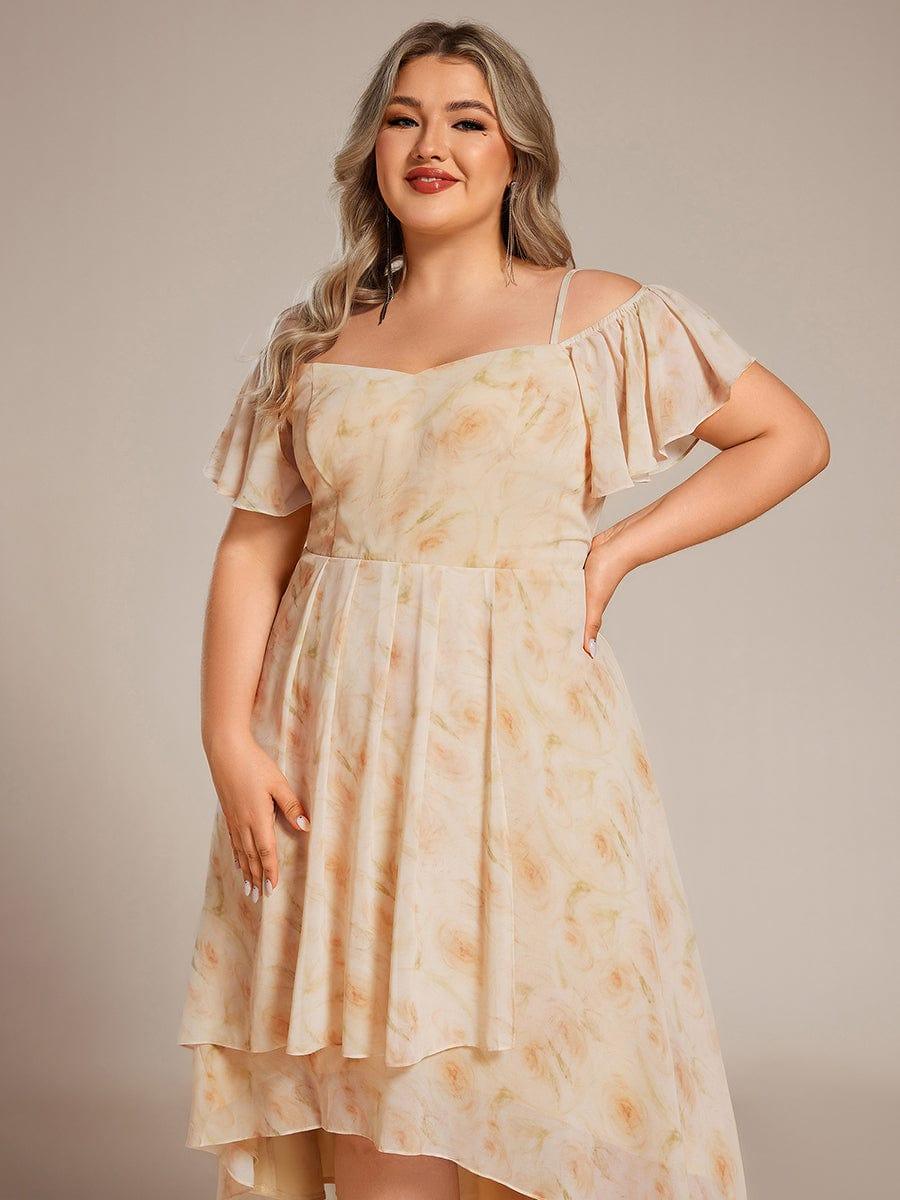 A-Line Cold Shoulder Sweetheart Ruffles Chiffon Wedding Guest Dress