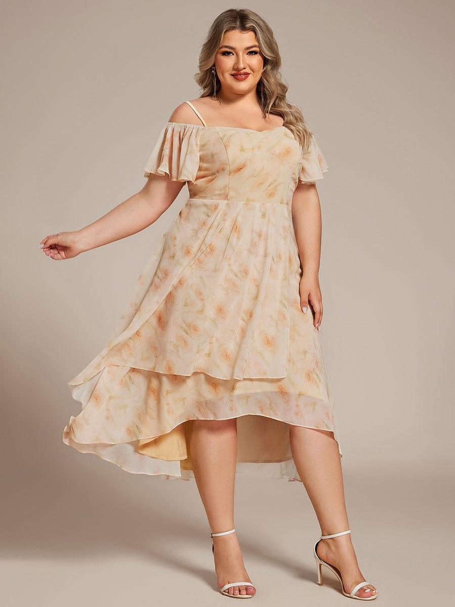 A-Line Cold Shoulder Sweetheart Ruffles Chiffon Wedding Guest Dress