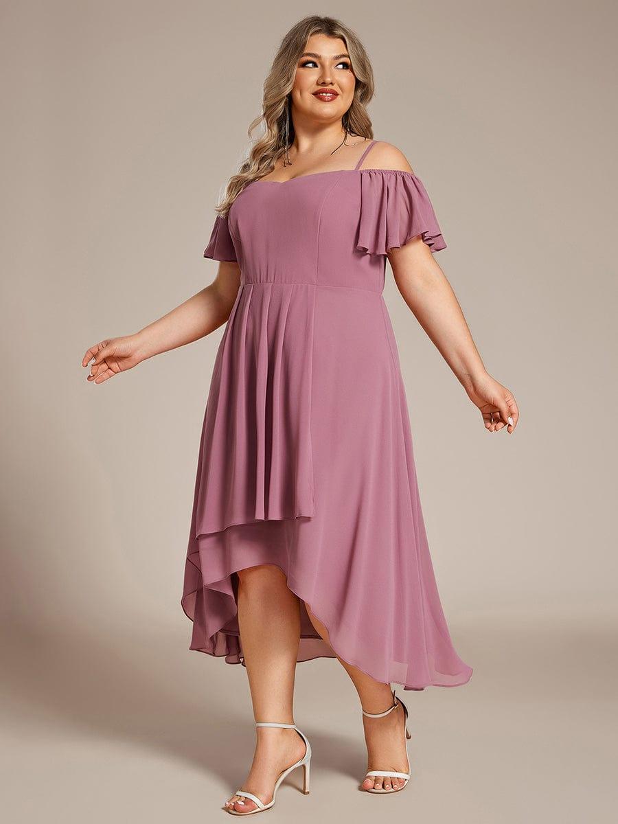 A-Line Cold Shoulder Sweetheart Ruffles Chiffon Wedding Guest Dress