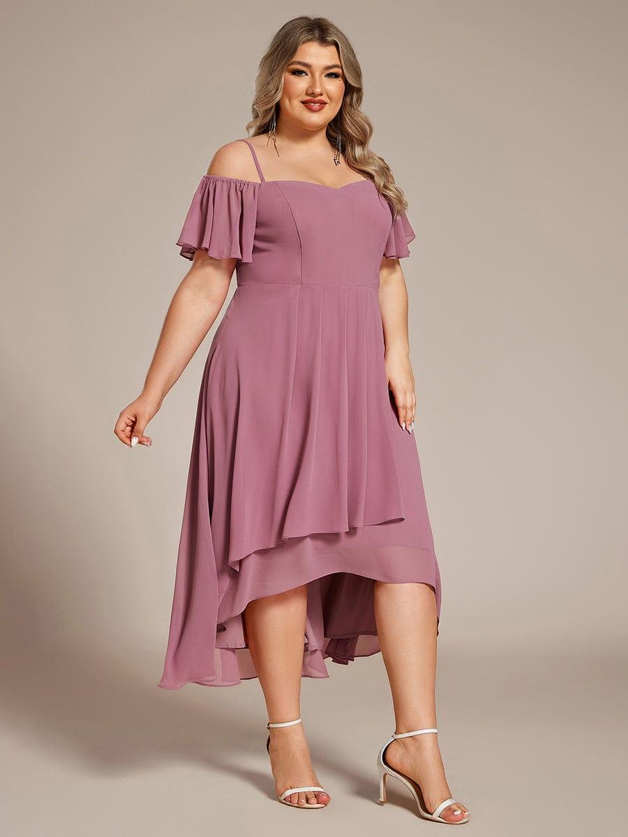 A-Line Cold Shoulder Sweetheart Ruffles Chiffon Wedding Guest Dress