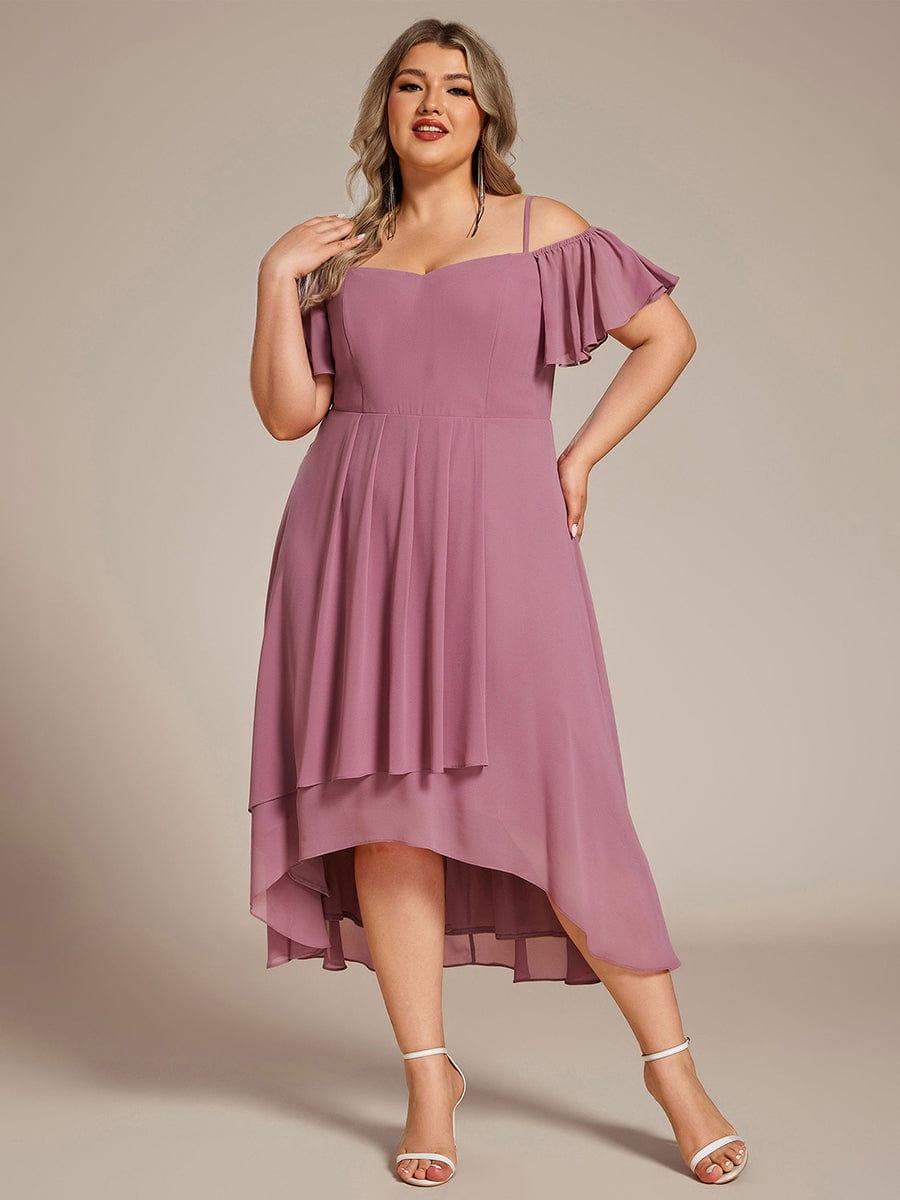 A-Line Cold Shoulder Sweetheart Ruffles Chiffon Wedding Guest Dress