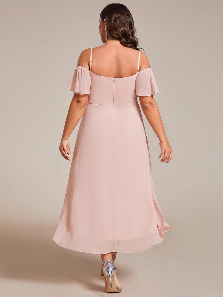 A-Line Cold Shoulder Sweetheart Ruffles Chiffon Wedding Guest Dress