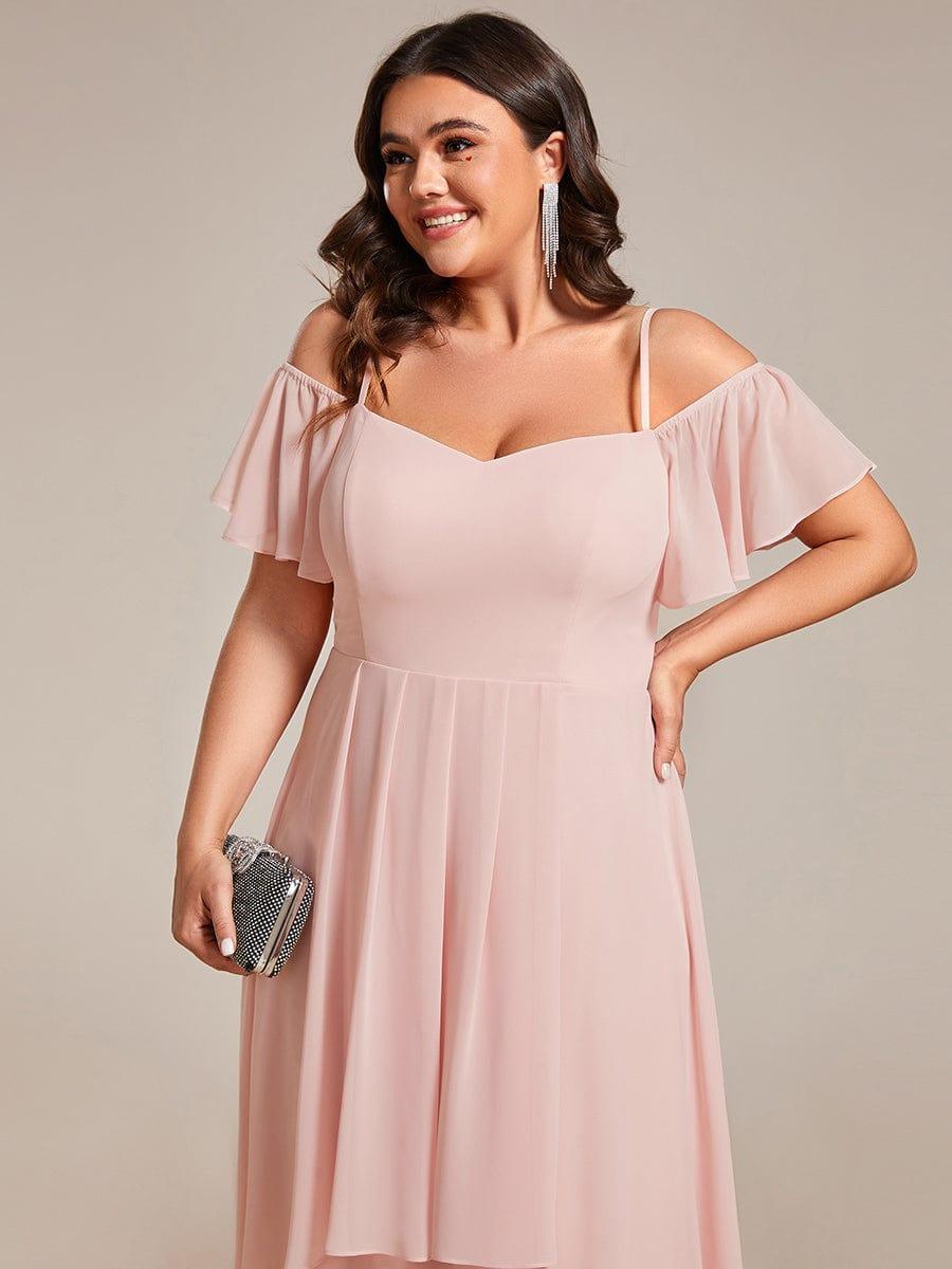 A-Line Cold Shoulder Sweetheart Ruffles Chiffon Wedding Guest Dress