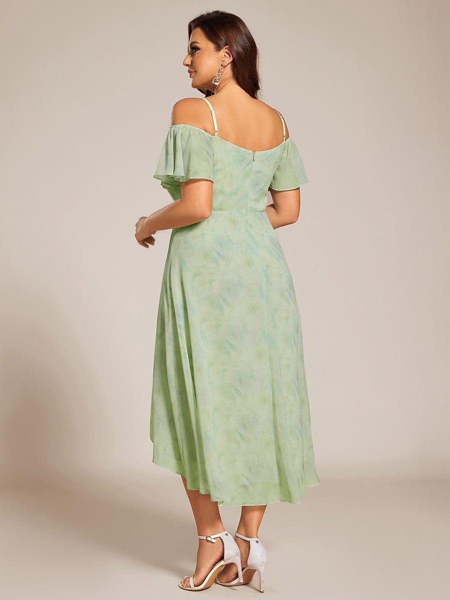 A-Line Cold Shoulder Sweetheart Ruffles Chiffon Wedding Guest Dress