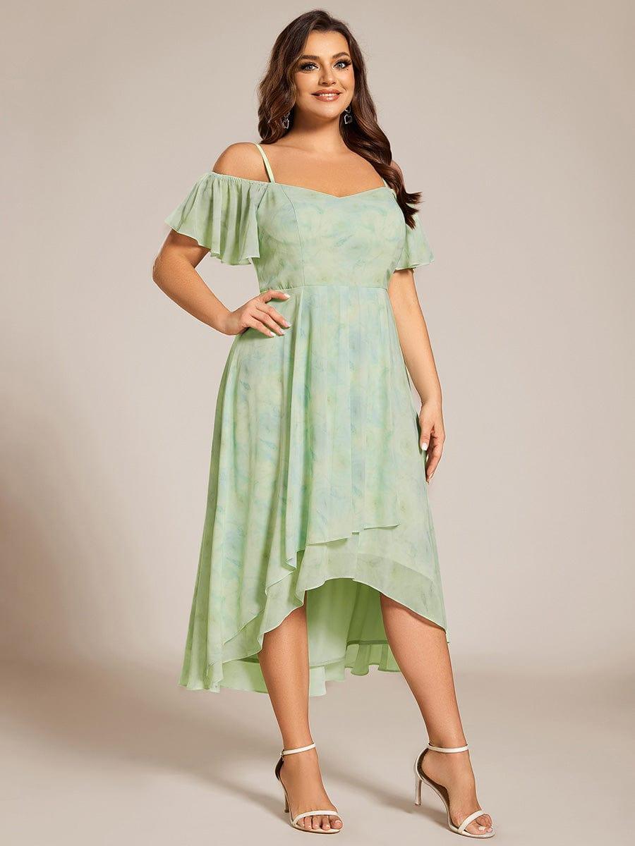 A-Line Cold Shoulder Sweetheart Ruffles Chiffon Wedding Guest Dress