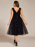 Plus Size A-Line Sleeveless Sequins Appliques Wedding Guest Dress
