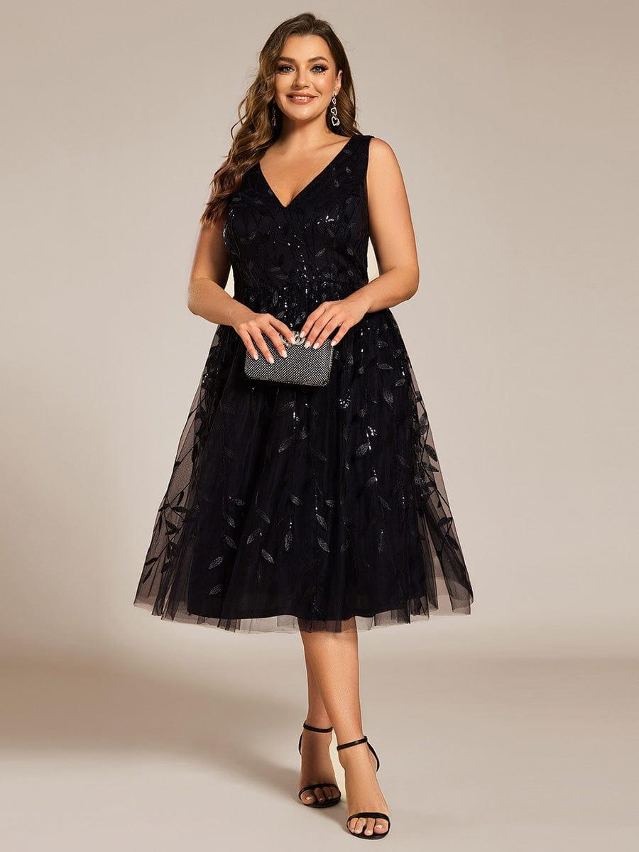 Plus Size A-Line Sleeveless Sequins Appliques Wedding Guest Dress