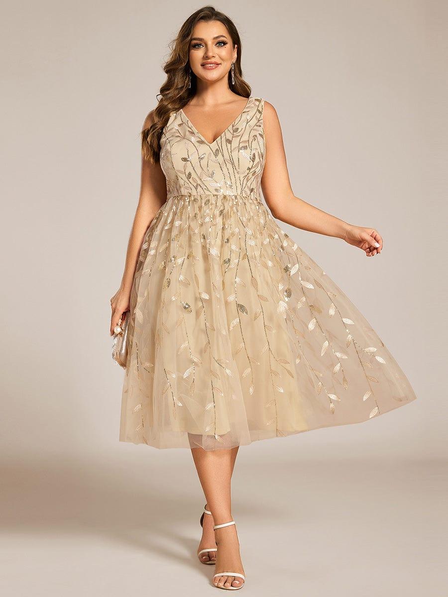 A-Line V-Neck Appliques Sleeveless Empire-Waist Wedding Guest Dress