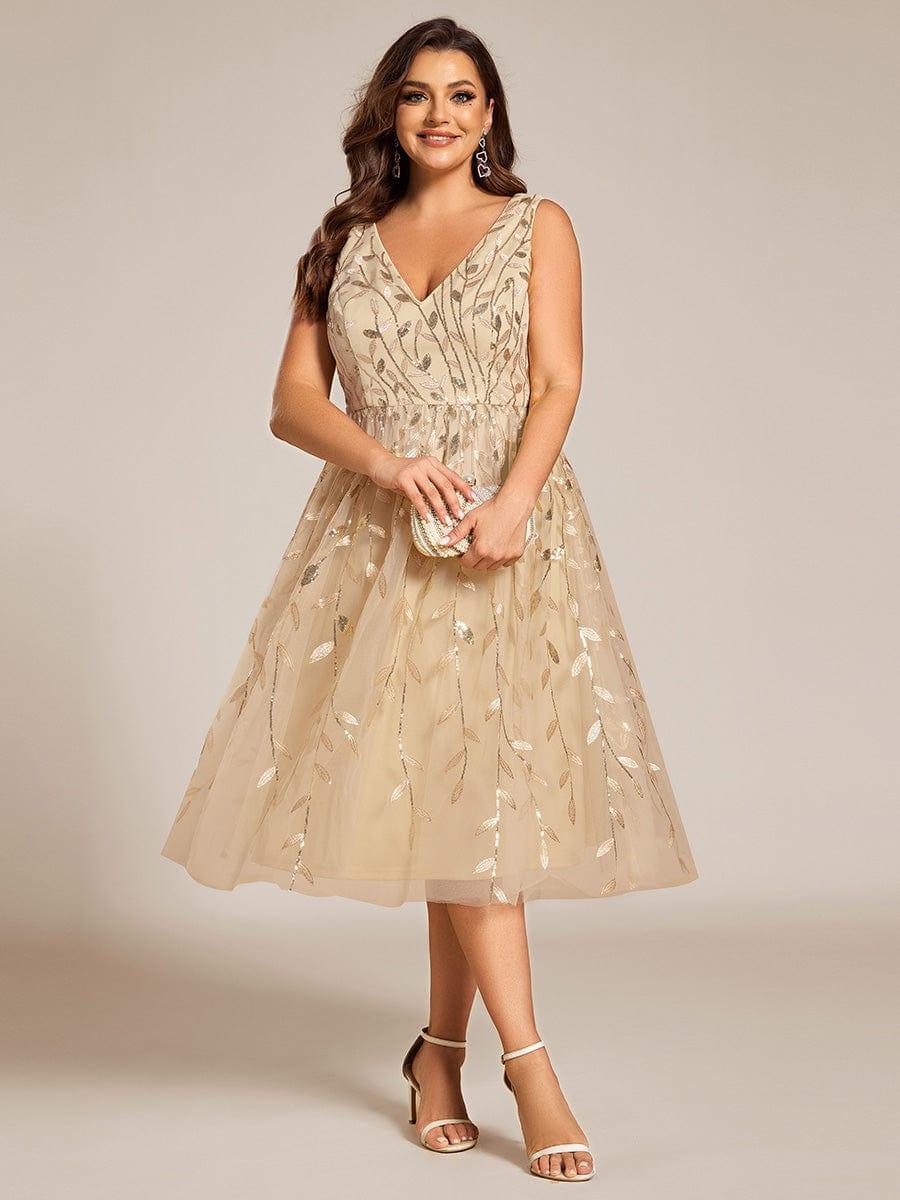 Plus Size A-Line Sleeveless Sequins Appliques Wedding Guest Dress