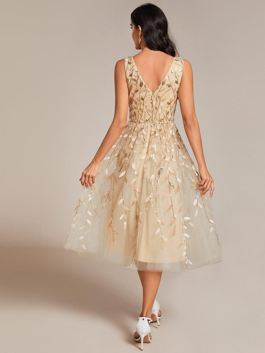 A-Line V-Neck Appliques Sleeveless Empire-Waist Wedding Guest Dress