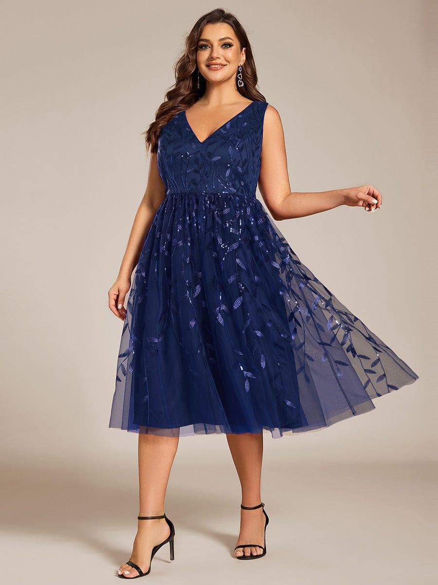 Plus Size A-Line Sleeveless Sequins Appliques Wedding Guest Dress