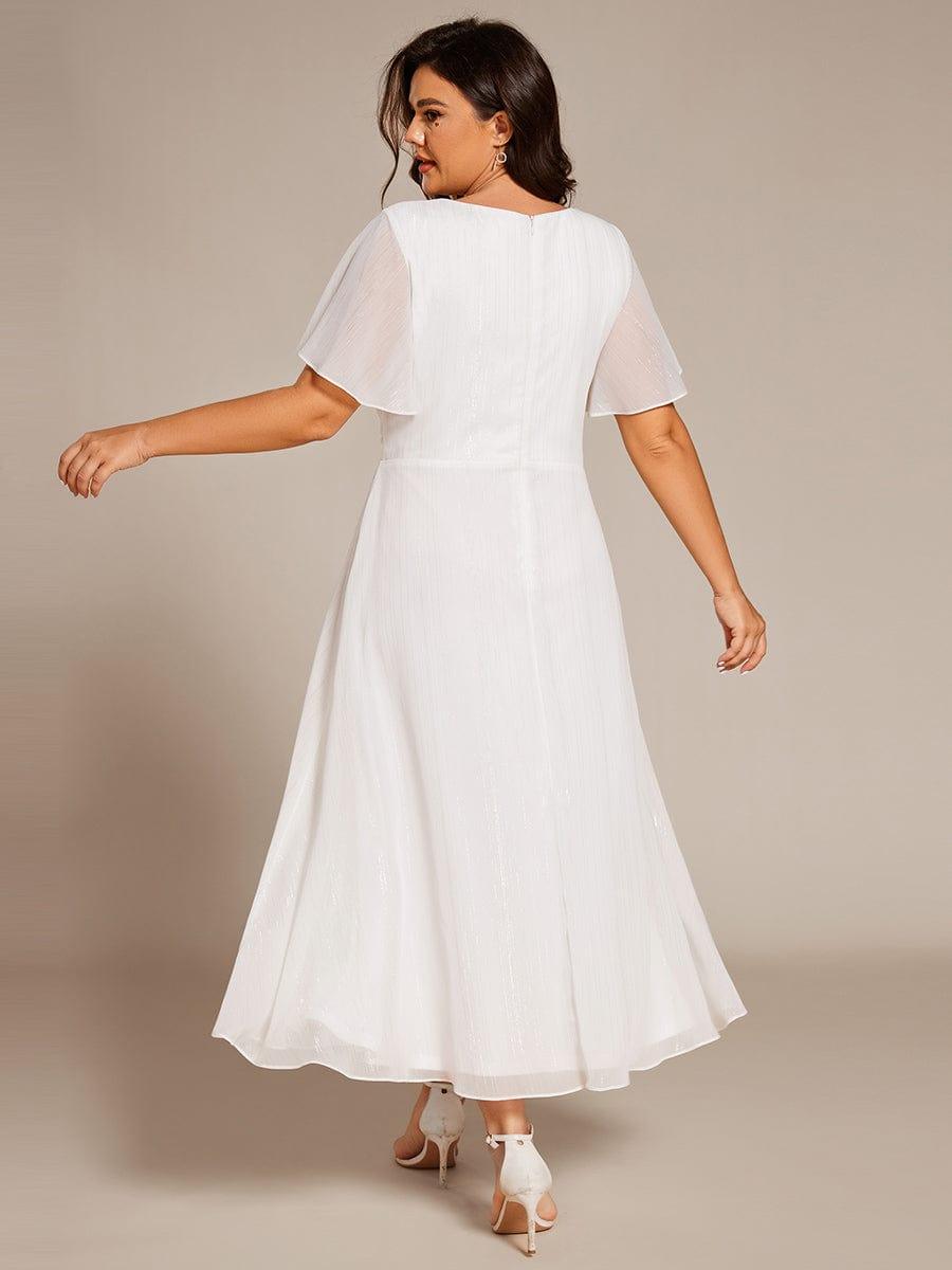 Metallic A-Line V-Neck Ruffles Short Sleeve Wedding Guest Dress