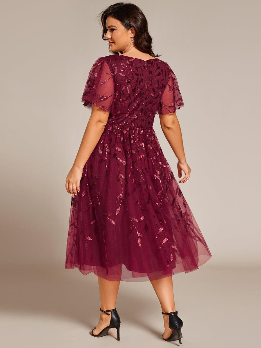 Sparkly A-Line Short Sleeves Tulle Appliques Formal Wedding Guest Dress