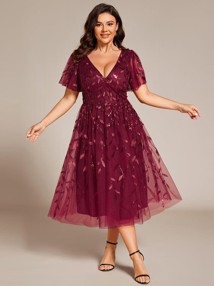 Sparkly A-Line Short Sleeves Tulle Appliques Formal Wedding Guest Dress