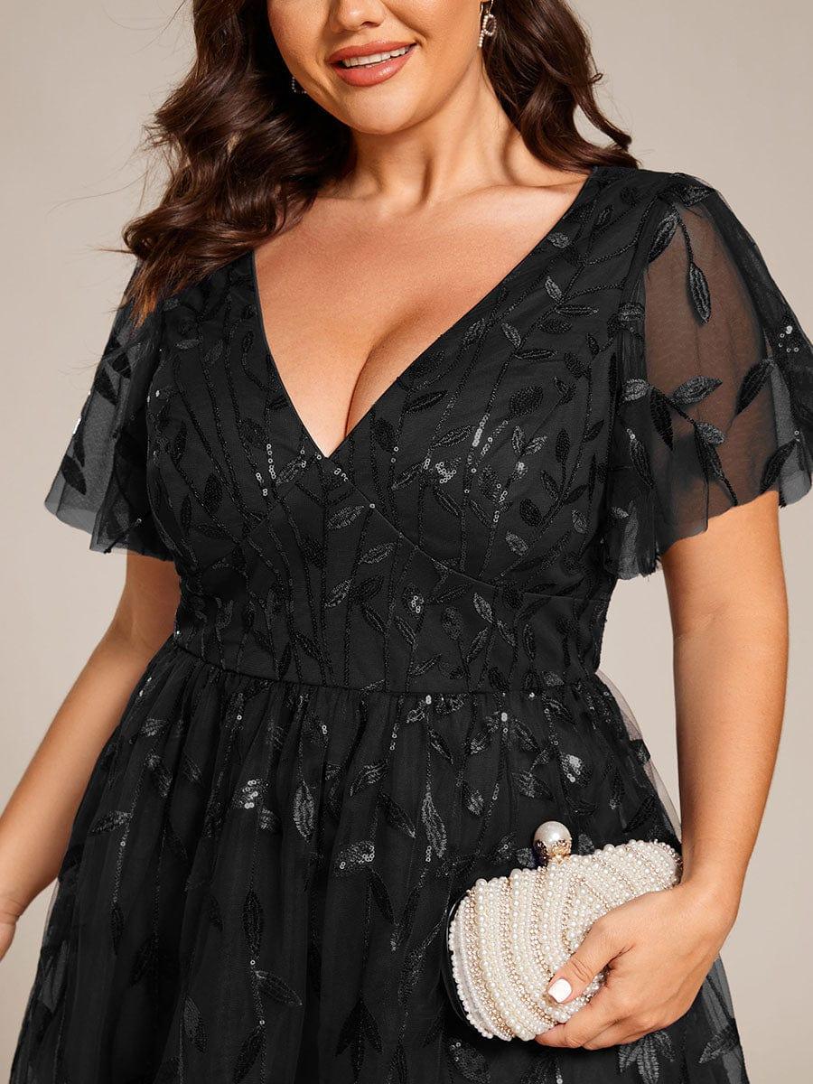 Sparkly A-Line Short Sleeves Tulle Appliques Formal Wedding Guest Dress