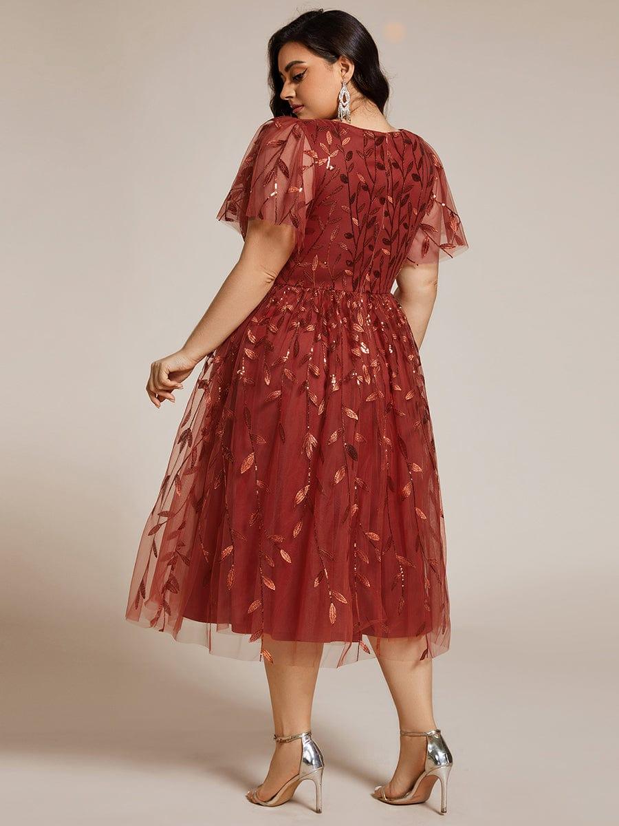 Sparkly A-Line Short Sleeves Tulle Appliques Formal Wedding Guest Dress