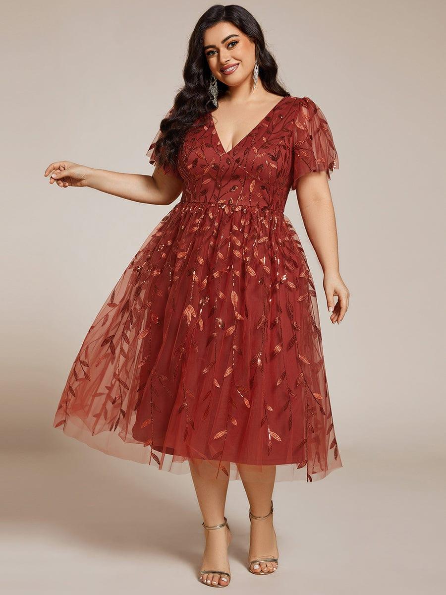 Sparkly A-Line Short Sleeves Tulle Appliques Formal Wedding Guest Dress