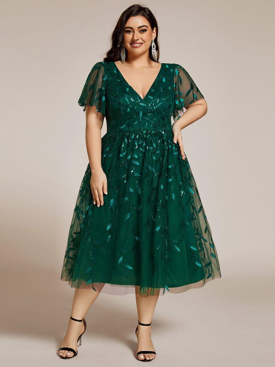 Sparkly A-Line Short Sleeves Tulle Appliques Formal Wedding Guest Dress