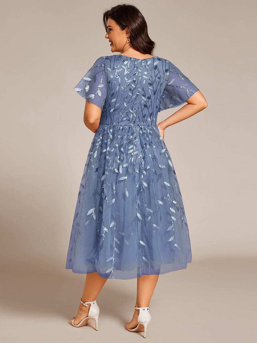 Sparkly A-Line Short Sleeves Tulle Appliques Formal Wedding Guest Dress