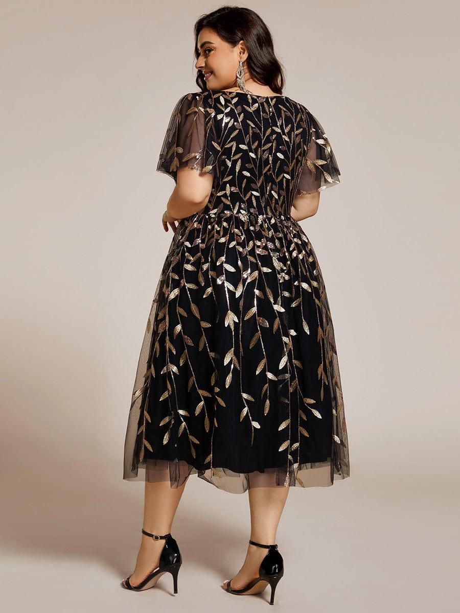 Sparkly A-Line Short Sleeves Tulle Appliques Formal Wedding Guest Dress