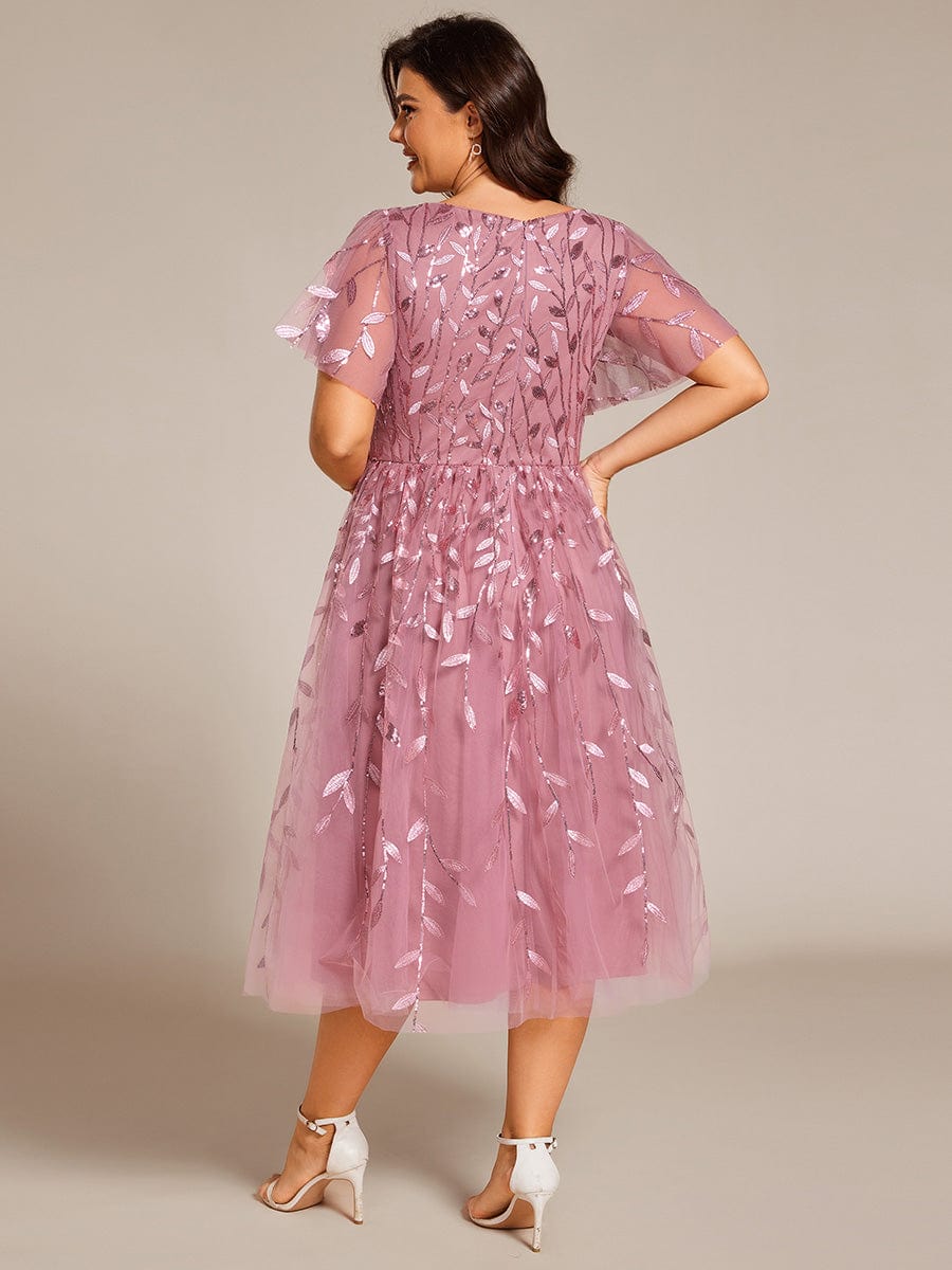 Sparkly A-Line Short Sleeves Tulle Appliques Formal Wedding Guest Dress