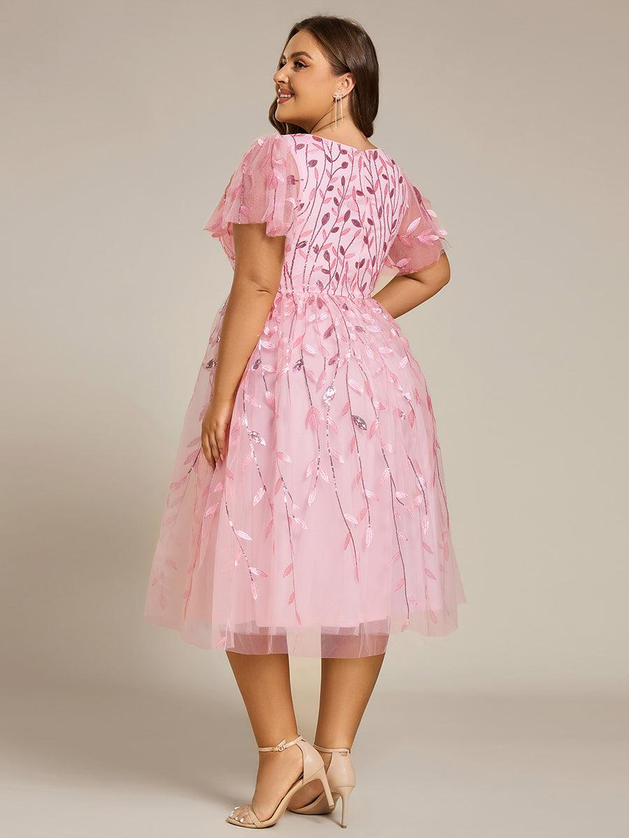 Sparkly A-Line Short Sleeves Tulle Appliques Formal Wedding Guest Dress
