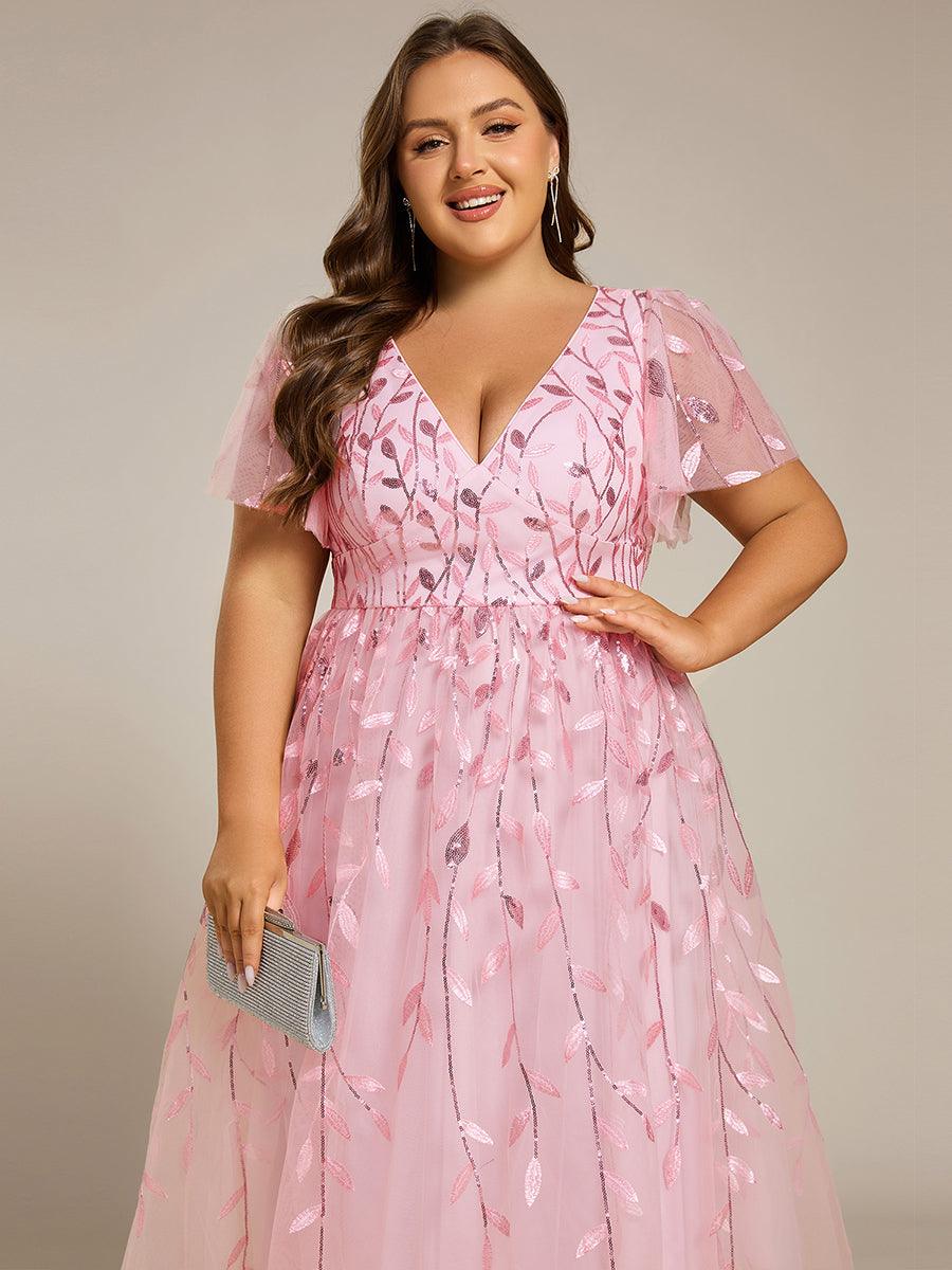 Sparkly A-Line Short Sleeves Tulle Appliques Formal Wedding Guest Dress