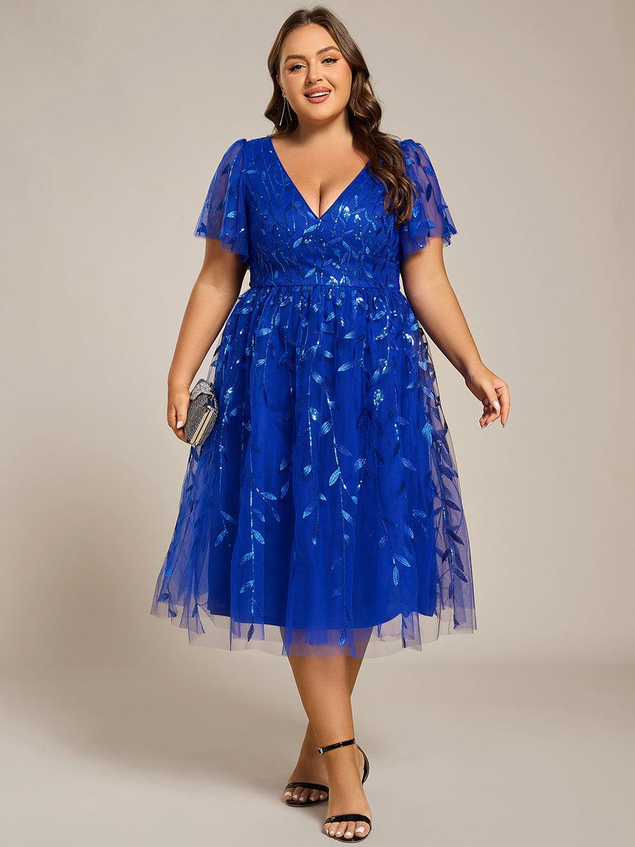 Sparkly A-Line Short Sleeves Tulle Appliques Formal Wedding Guest Dress
