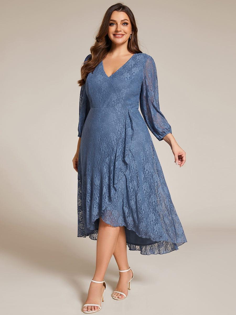 Plus Size Long Sleeves A-Line V-Neck Lace Wedding Guest Dress