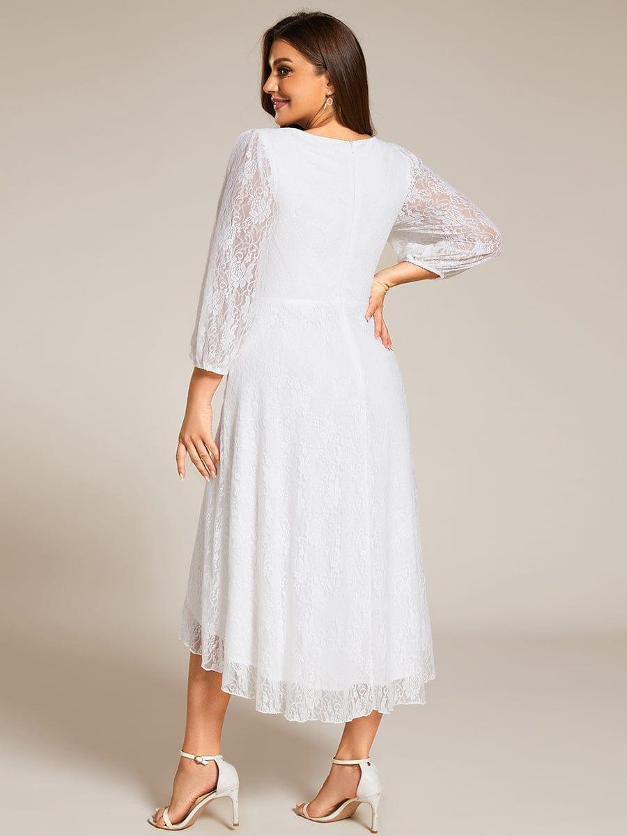 Plus Size Long Sleeves A-Line V-Neck Lace Wedding Guest Dress