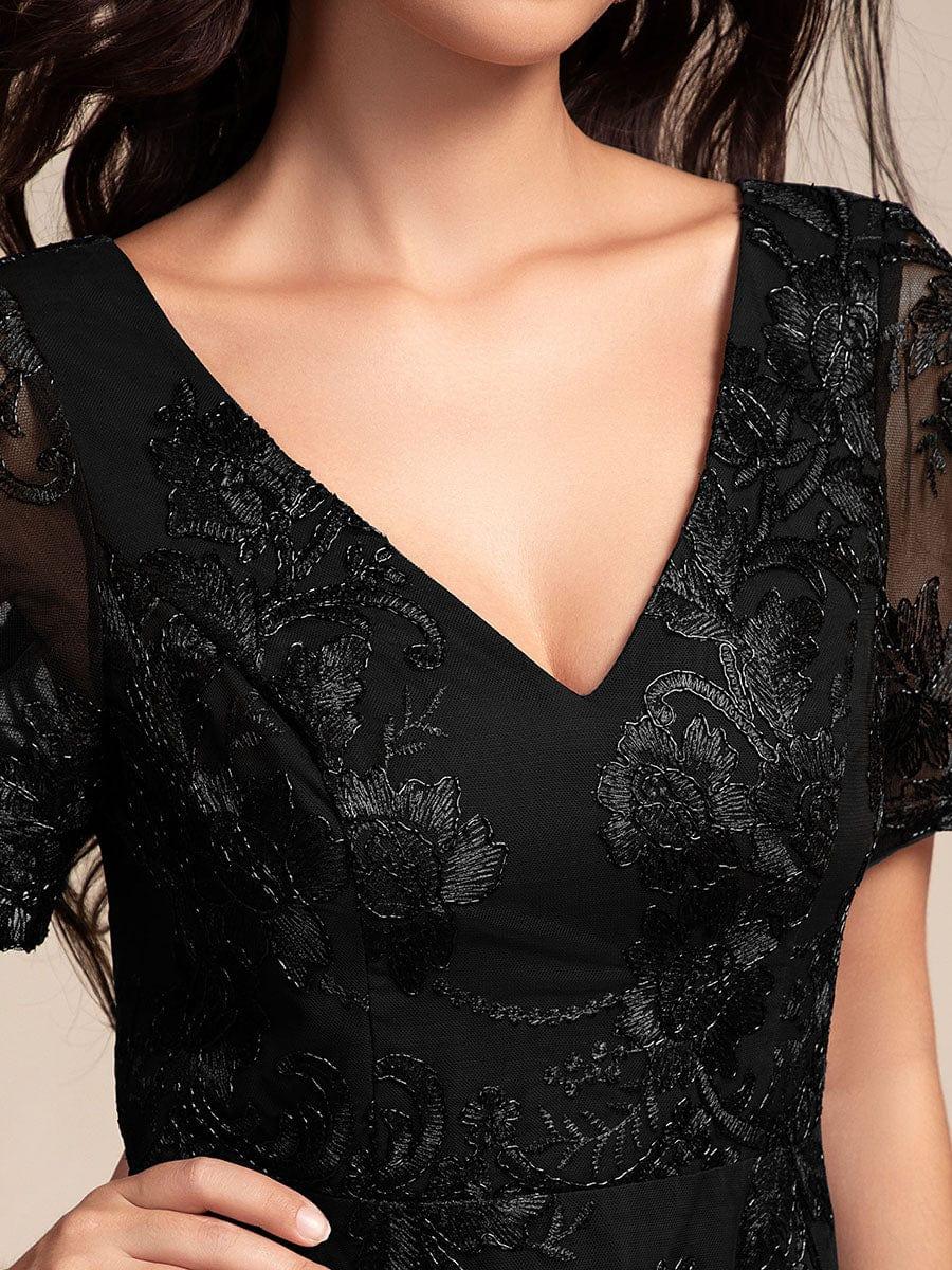 A-Line Embroidered V-Neck Short Sleeves Empire-Waist Wedding Guest Dress