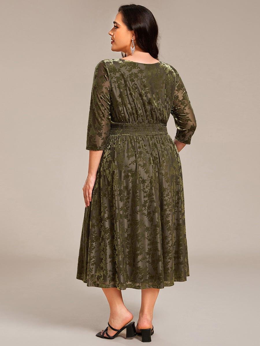 Plus Size A-Line Half Sleeves Floral Velvet Wedding Guest Dress with Pockets