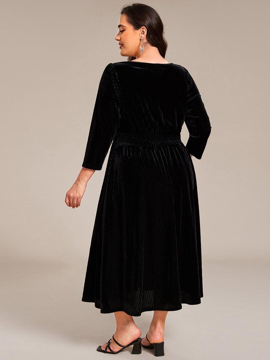 Plus Size A-Line V-Neck Pleated Velvet  Wedding Guest Dress with Pocket