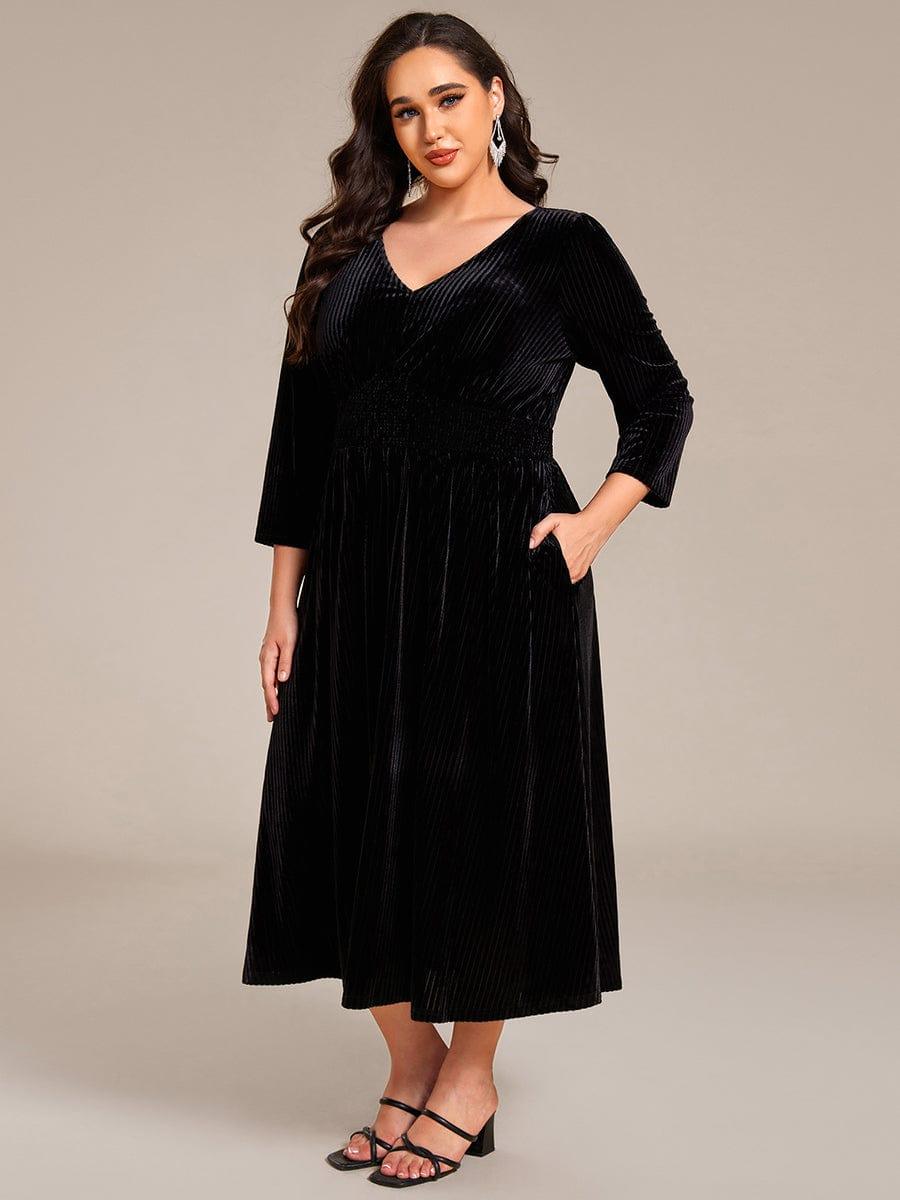 Plus Size A-Line V-Neck Pleated Velvet  Wedding Guest Dress with Pocket