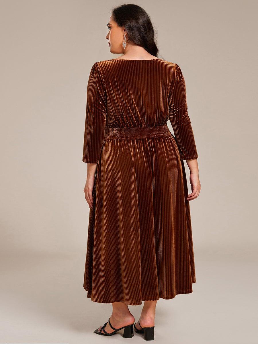 Plus Size A-Line V-Neck Pleated Velvet  Wedding Guest Dress with Pocket