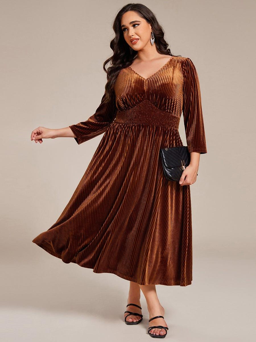 Plus Size A-Line V-Neck Pleated Velvet  Wedding Guest Dress with Pocket