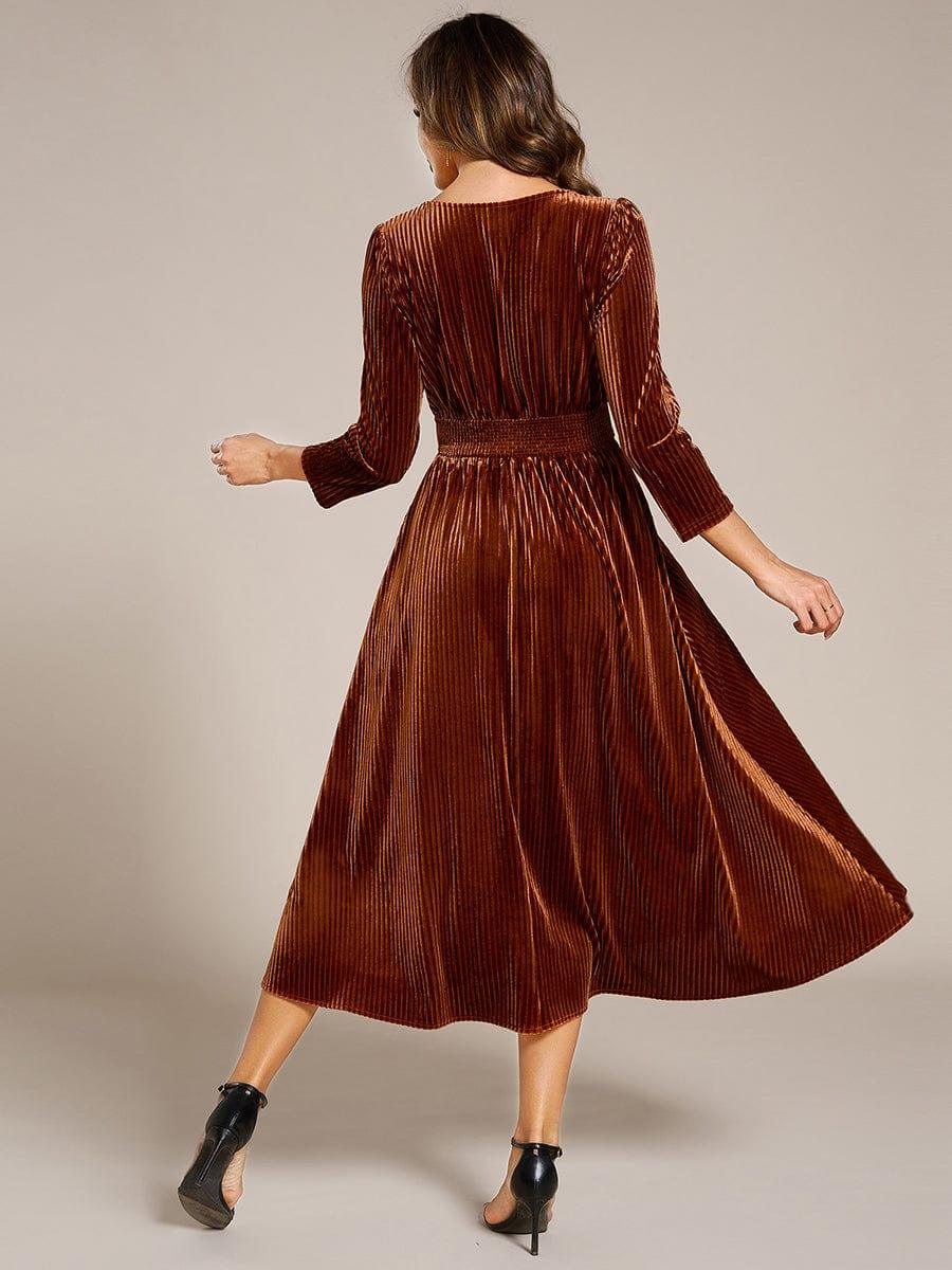A-Line Long Sleeves Velvet V-Neck with Pocket Wedding Guest Dress
