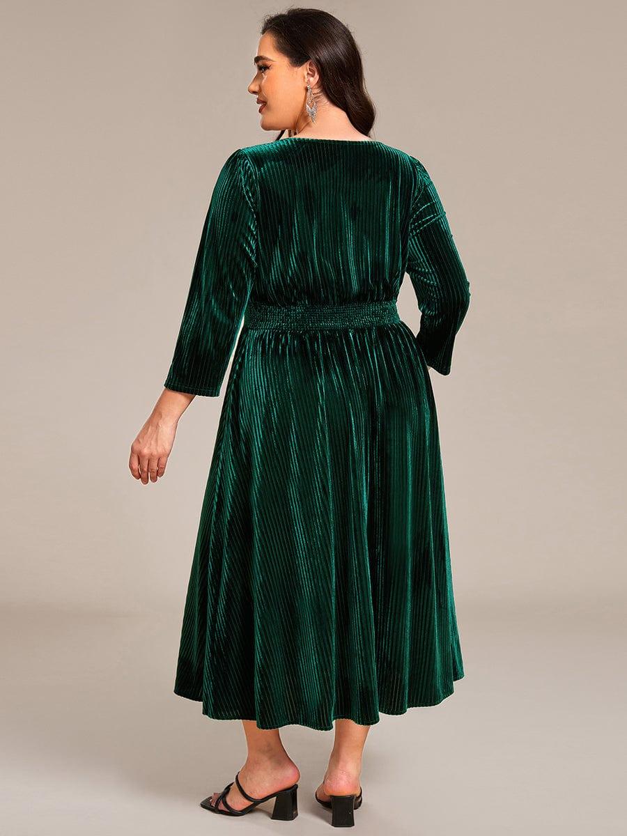 Plus Size A-Line V-Neck Pleated Velvet  Wedding Guest Dress with Pocket