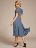 A-Line V-Neck Short Sleeves with Lace Wedding Guest Dress with Pockets